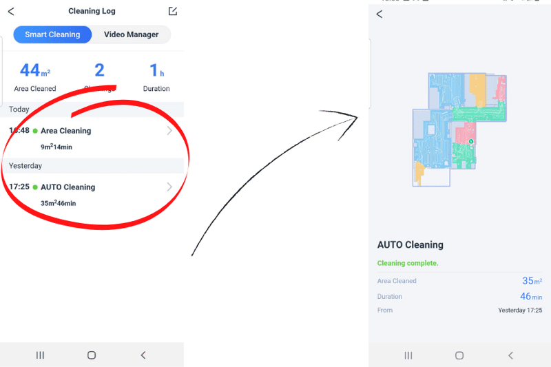 Statistiken zu vergangenen Reinigungsläufen werden in der Ecovacs Home App eingesehen.